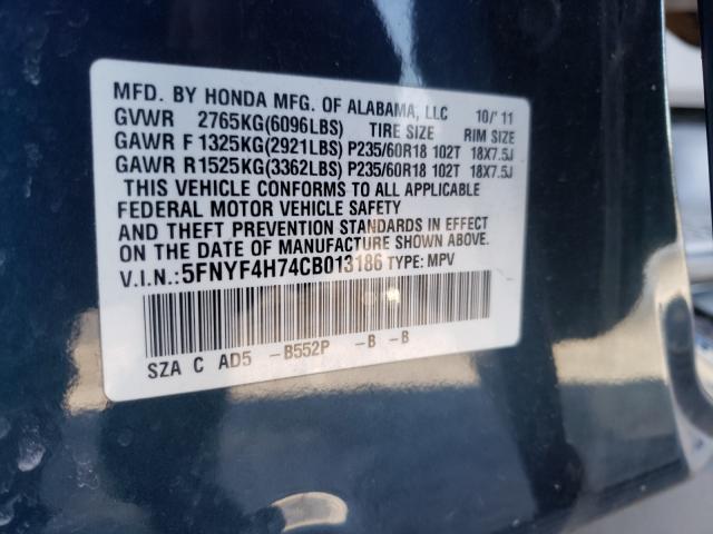 Photo 9 VIN: 5FNYF4H74CB013186 - HONDA PILOT 