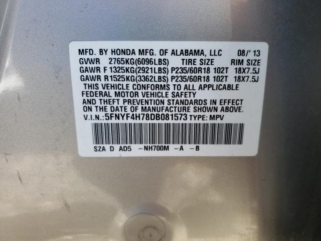 Photo 9 VIN: 5FNYF4H78DB081573 - HONDA PILOT EXLN 