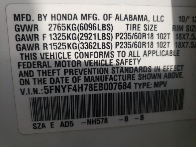 Photo 9 VIN: 5FNYF4H78EB007684 - HONDA PILOT EXLN 