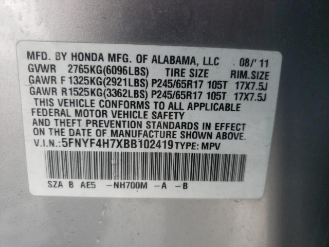 Photo 9 VIN: 5FNYF4H7XBB102419 - HONDA PILOT EXLN 