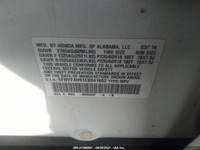 Photo 8 VIN: 5FNYF4H91EB041662 - HONDA PILOT 