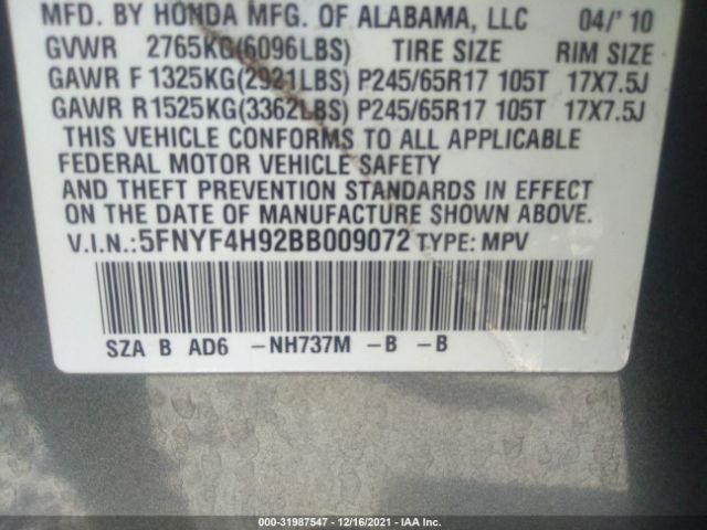 Photo 8 VIN: 5FNYF4H92BB009072 - HONDA PILOT 