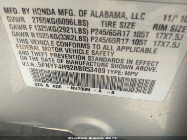 Photo 8 VIN: 5FNYF4H92BB053489 - HONDA PILOT 