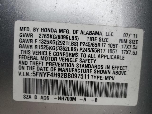 Photo 12 VIN: 5FNYF4H92BB097511 - HONDA PILOT 