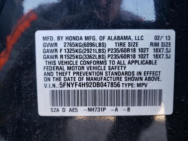 Photo 9 VIN: 5FNYF4H92DB047856 - HONDA PILOT TOUR 