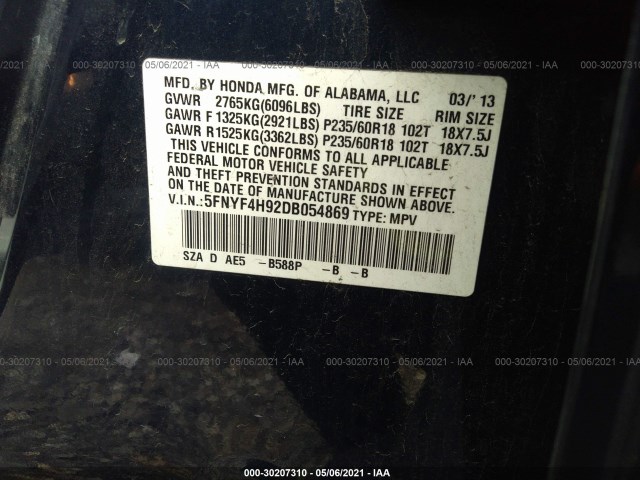 Photo 8 VIN: 5FNYF4H92DB054869 - HONDA PILOT 