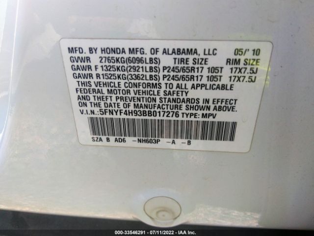 Photo 8 VIN: 5FNYF4H93BB017276 - HONDA PILOT 