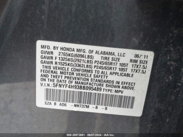 Photo 8 VIN: 5FNYF4H93BB095489 - HONDA PILOT 