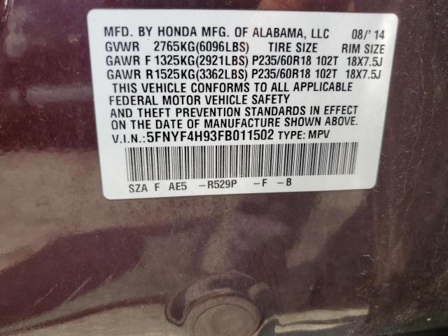 Photo 12 VIN: 5FNYF4H93FB011502 - HONDA PILOT 