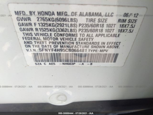 Photo 8 VIN: 5FNYF4H95CB066481 - HONDA PILOT 