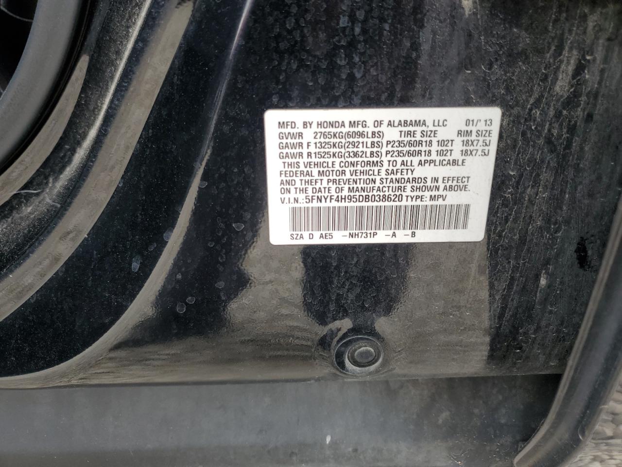 Photo 11 VIN: 5FNYF4H95DB038620 - HONDA PILOT 