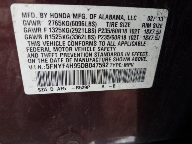 Photo 9 VIN: 5FNYF4H95DB047592 - HONDA PILOT TOUR 