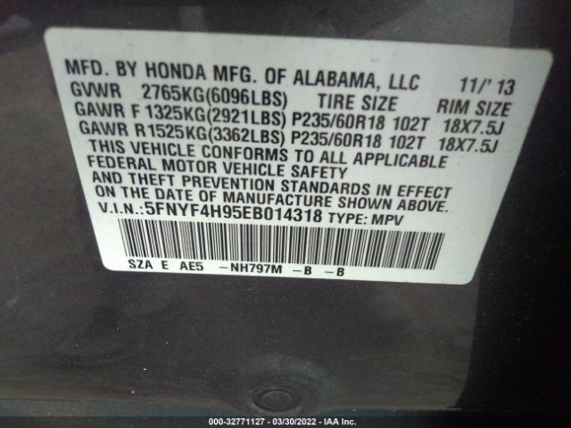 Photo 8 VIN: 5FNYF4H95EB014318 - HONDA PILOT 