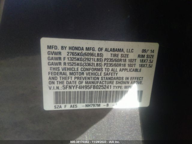 Photo 8 VIN: 5FNYF4H95FB025241 - HONDA PILOT 