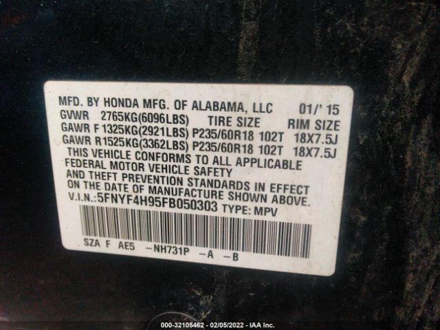 Photo 8 VIN: 5FNYF4H95FB050303 - HONDA PILOT 