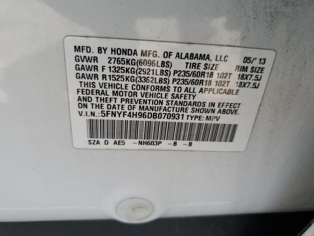 Photo 12 VIN: 5FNYF4H96DB070931 - HONDA PILOT 