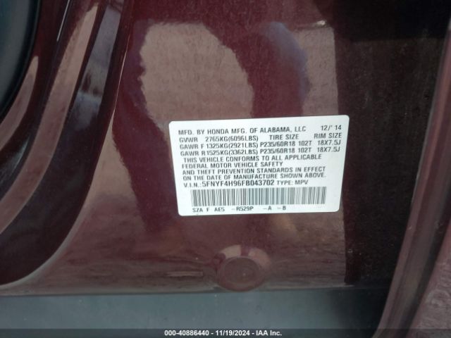 Photo 8 VIN: 5FNYF4H96FB043702 - HONDA PILOT 