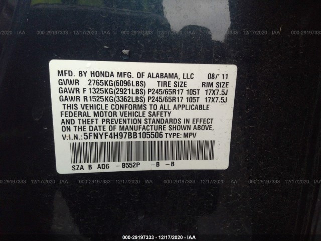 Photo 8 VIN: 5FNYF4H97BB105506 - HONDA PILOT 