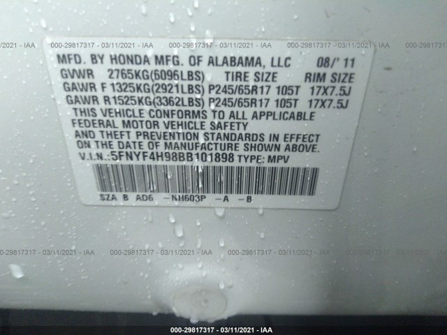 Photo 8 VIN: 5FNYF4H98BB101898 - HONDA PILOT 