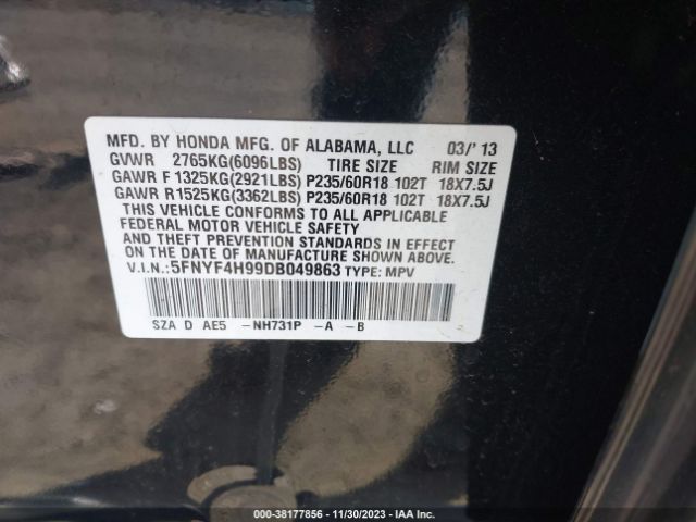 Photo 8 VIN: 5FNYF4H99DB049863 - HONDA PILOT 