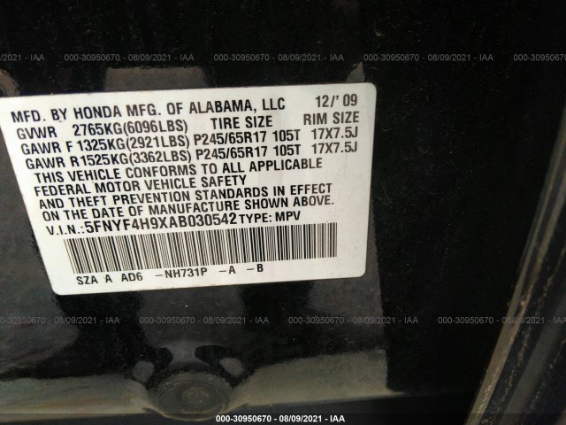 Photo 8 VIN: 5FNYF4H9XAB030542 - HONDA PILOT 