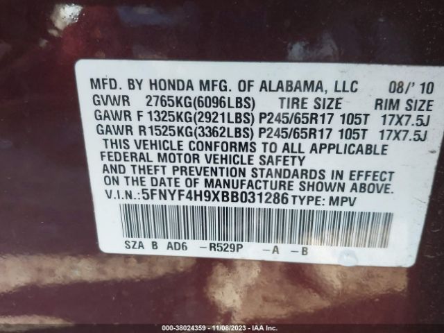 Photo 8 VIN: 5FNYF4H9XBB031286 - HONDA PILOT 