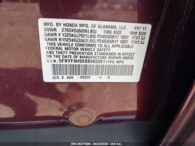 Photo 8 VIN: 5FNYF4H9XBB065261 - HONDA PILOT 