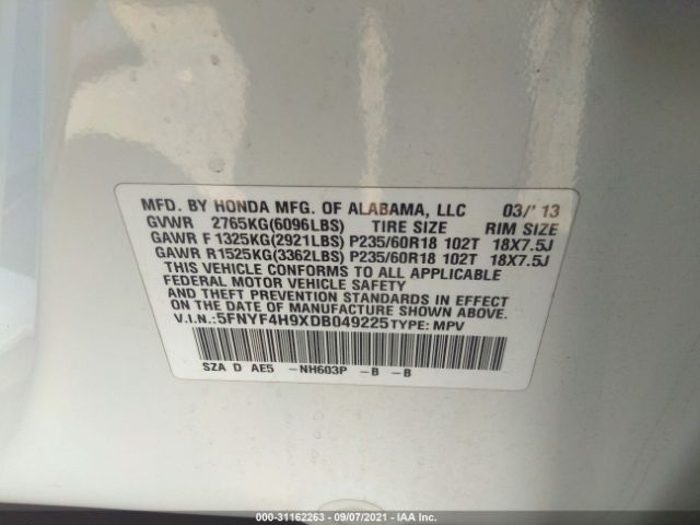 Photo 8 VIN: 5FNYF4H9XDB049225 - HONDA PILOT 