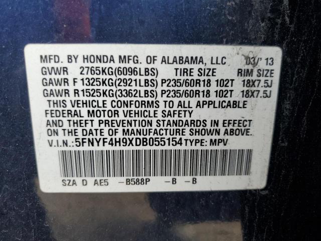 Photo 12 VIN: 5FNYF4H9XDB055154 - HONDA PILOT 