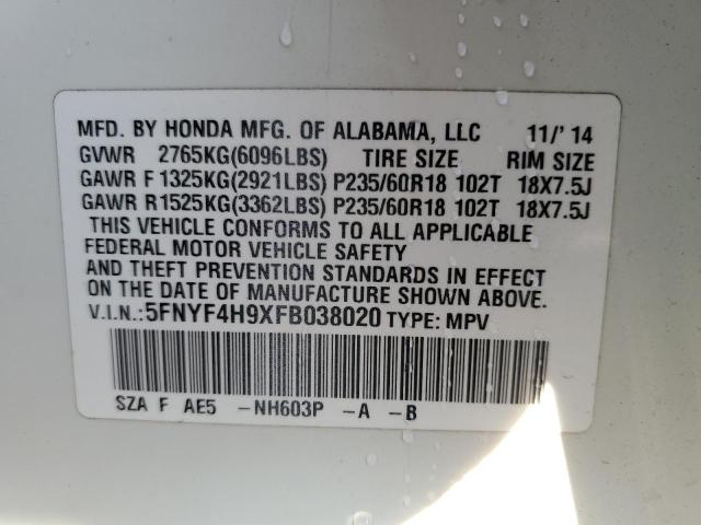 Photo 12 VIN: 5FNYF4H9XFB038020 - HONDA PILOT 