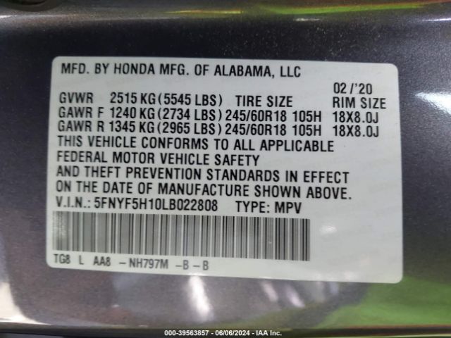 Photo 8 VIN: 5FNYF5H10LB022808 - HONDA PILOT 