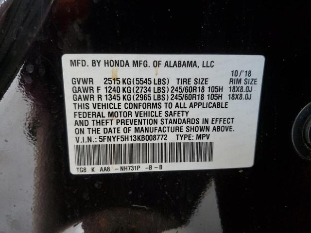 Photo 12 VIN: 5FNYF5H13KB008772 - HONDA PILOT LX 