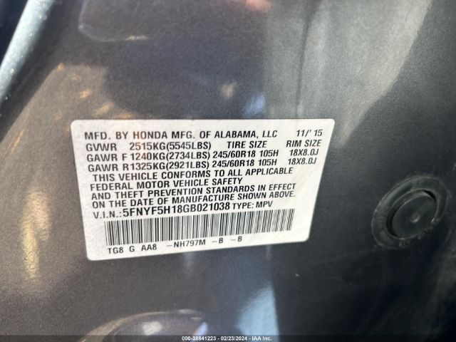 Photo 8 VIN: 5FNYF5H18GB021038 - HONDA PILOT 