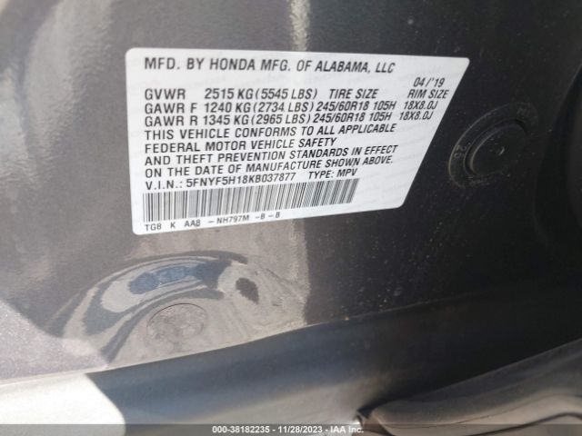 Photo 8 VIN: 5FNYF5H18KB037877 - HONDA PILOT 