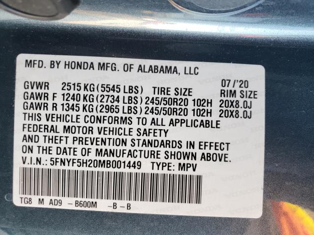 Photo 9 VIN: 5FNYF5H20MB001449 - HONDA PILOT SE 