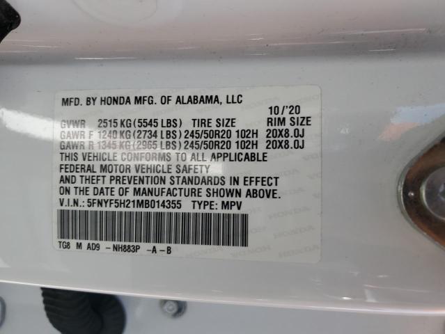 Photo 12 VIN: 5FNYF5H21MB014355 - HONDA PILOT SE 