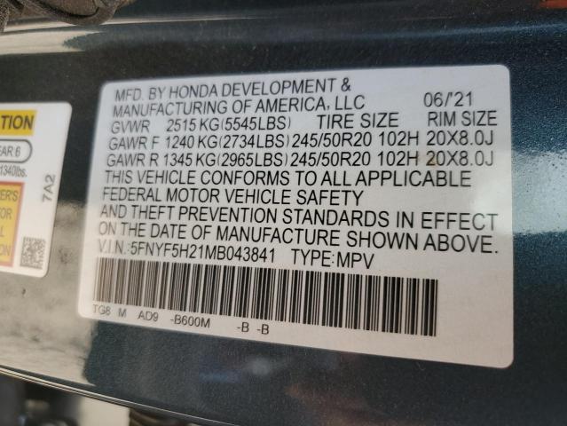 Photo 9 VIN: 5FNYF5H21MB043841 - HONDA PILOT SE 