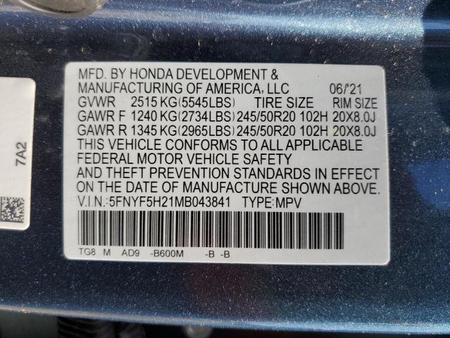 Photo 9 VIN: 5FNYF5H21MB043841 - HONDA PILOT SE 