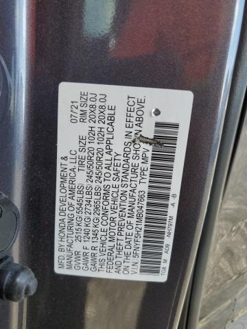 Photo 11 VIN: 5FNYF5H21MB047663 - HONDA PILOT 