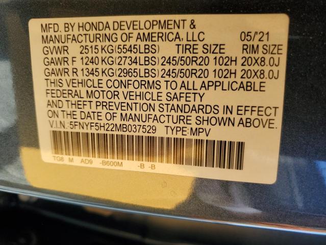 Photo 12 VIN: 5FNYF5H22MB037529 - HONDA PILOT SE 