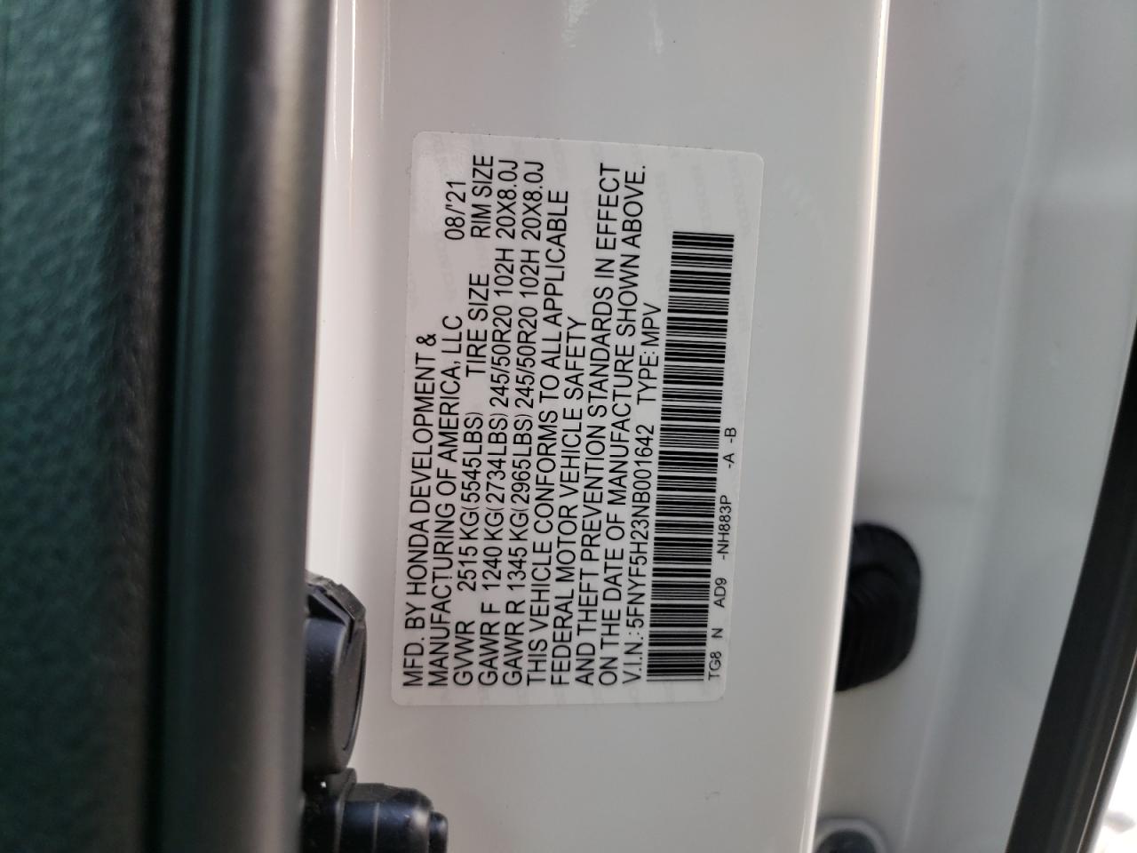 Photo 13 VIN: 5FNYF5H23NB001642 - HONDA PILOT 