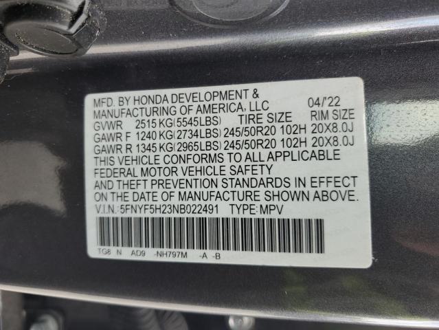 Photo 12 VIN: 5FNYF5H23NB022491 - HONDA PILOT SE 