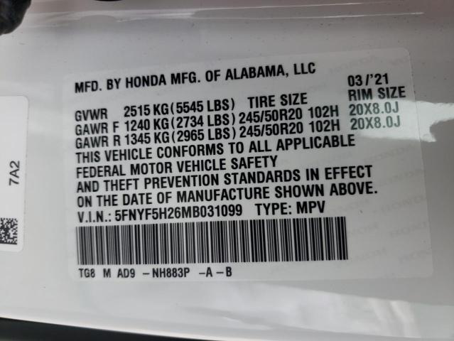 Photo 9 VIN: 5FNYF5H26MB031099 - HONDA PILOT 