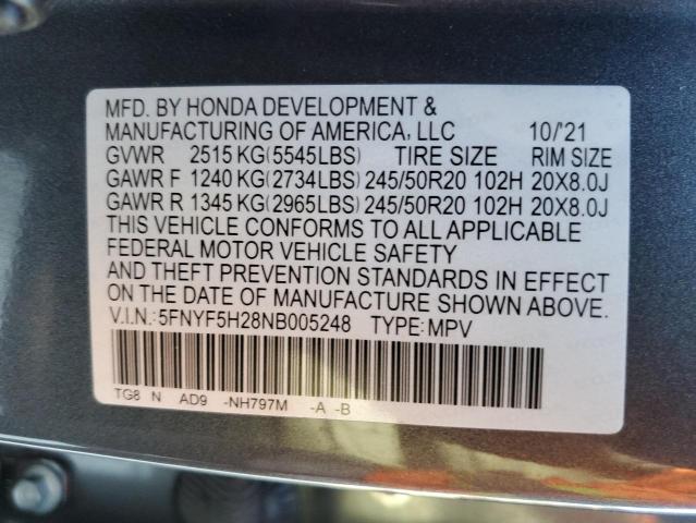 Photo 9 VIN: 5FNYF5H28NB005248 - HONDA PILOT SE 