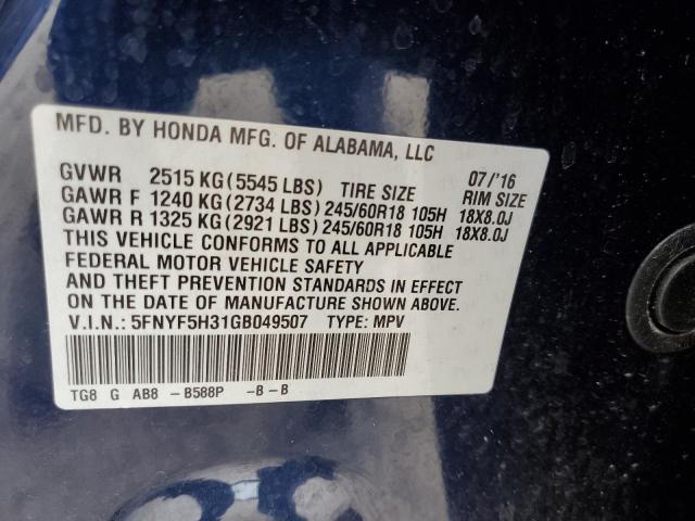 Photo 12 VIN: 5FNYF5H31GB049507 - HONDA PILOT EX 