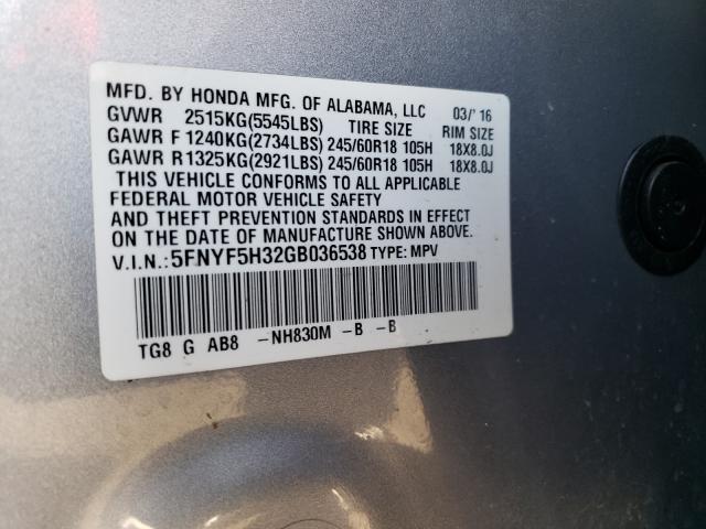 Photo 9 VIN: 5FNYF5H32GB036538 - HONDA PILOT EX 