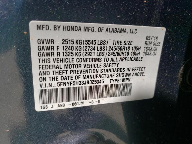 Photo 13 VIN: 5FNYF5H33JB025345 - HONDA PILOT EX 