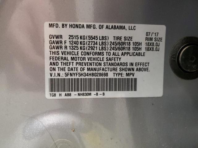 Photo 13 VIN: 5FNYF5H34HB028698 - HONDA PILOT EX 