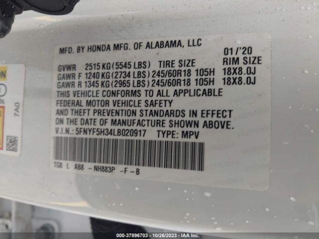 Photo 8 VIN: 5FNYF5H34LB020917 - HONDA PILOT 