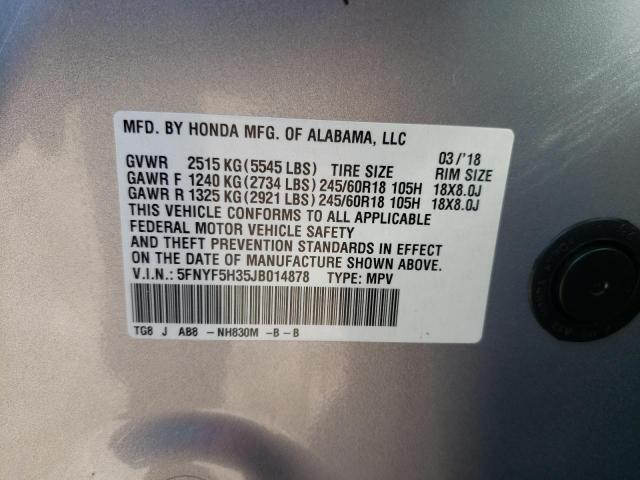 Photo 11 VIN: 5FNYF5H35JB014878 - HONDA PILOT 